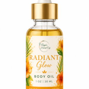 Radiant Glow Body Oil by Angie's Herbal Cafe – 1 oz lightweight moisturizing body oil for soft, glowing skin