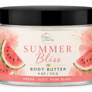 Summer Bliss Body Butter by Angie's Herbal Café with mango butter, shea butter, avocado butter, and a refreshing watermelon-inspired fragrance for deep hydration and radiant skin.