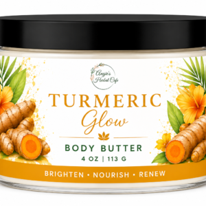 Turmeric Glow Body Butter by Angie's Herbal Cafe – 4 oz moisturizing body butter with shea butter, mango butter, avocado butter, and turmeric for dry skin